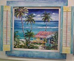 shutter painting with beach house scene